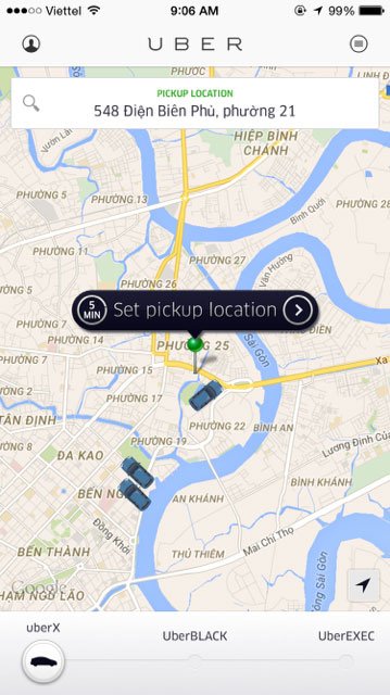 Trượt qua nút UberX để đặt xe với chi phí tiết kiệm nhất