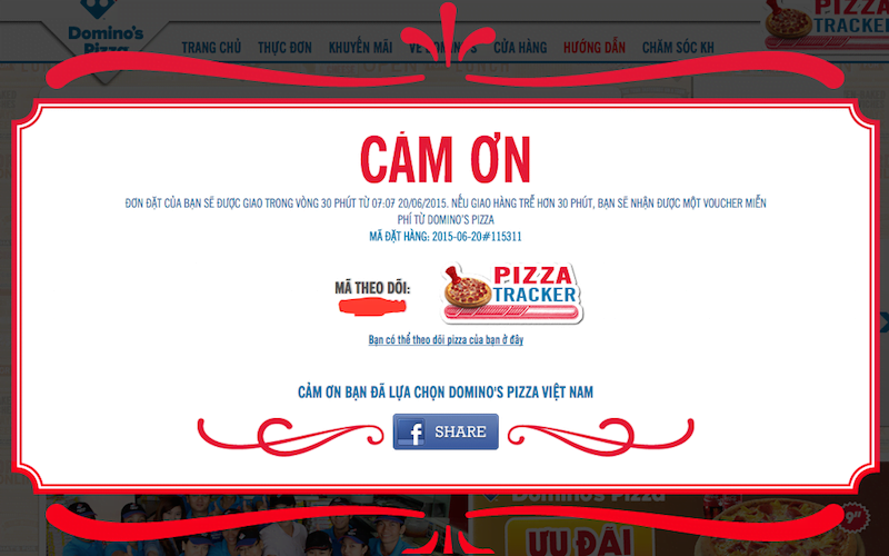 Dominos Pizza Thank You