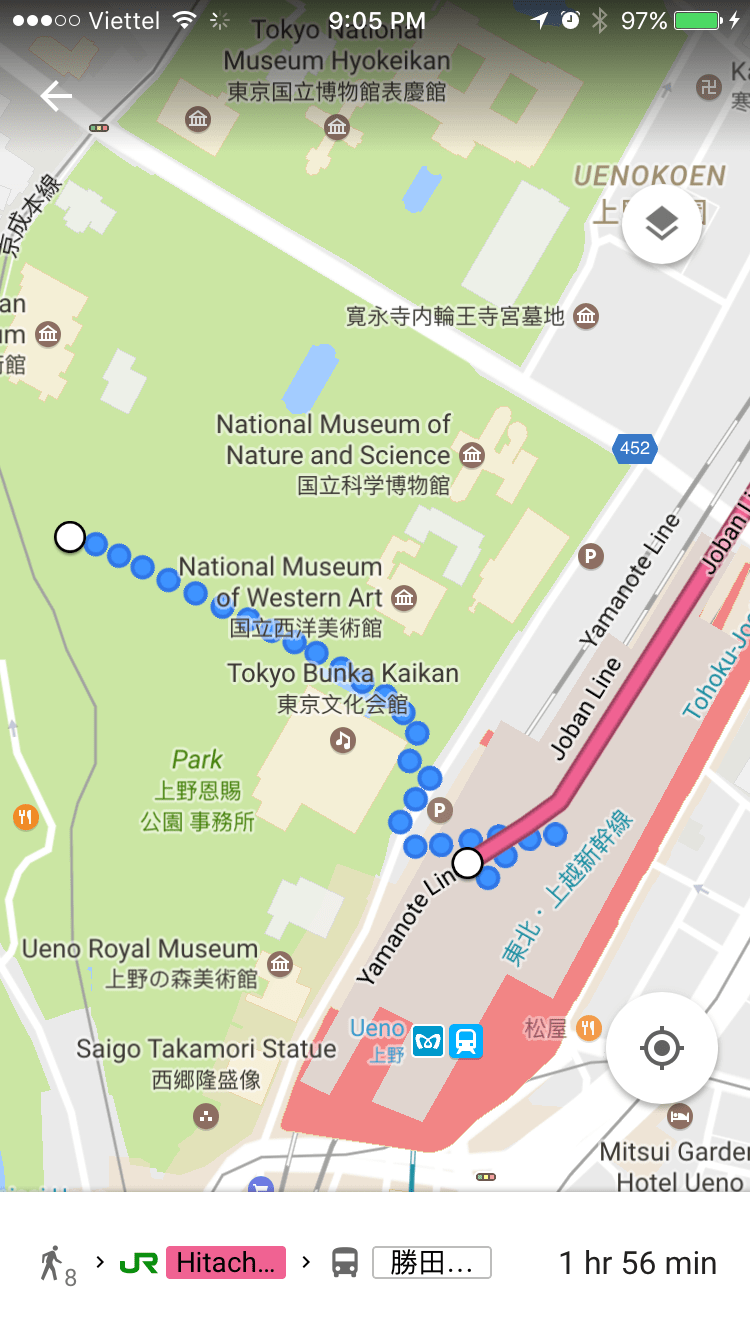 Chi tiết đường đi bộ từ Ueno Zoo đến Ueno Station