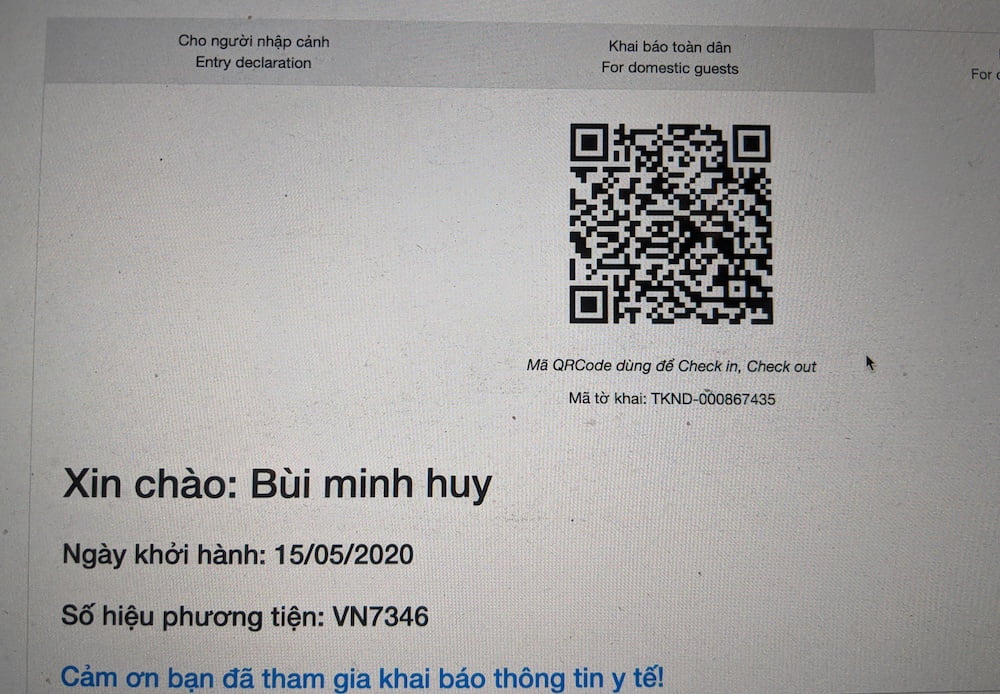 Thông tin khai báo y tế