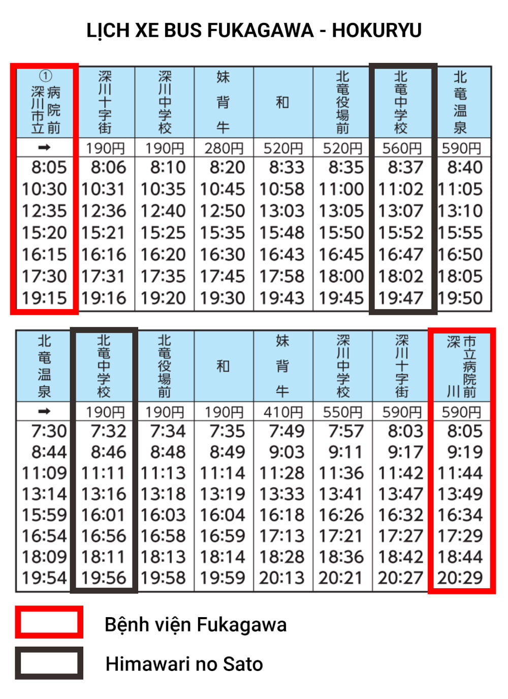 Lịch trình xe bus Fukagawa - Hokuryu